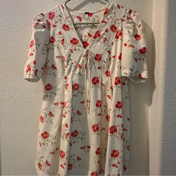 Free People Women's Adelle Floral Tunic Mini Cotton Blend Dress Sz S - Picture 7 of 7